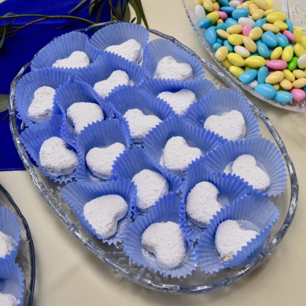 Heart shaped Kourambiedes Greek wedding cookies from Glyka Sweets